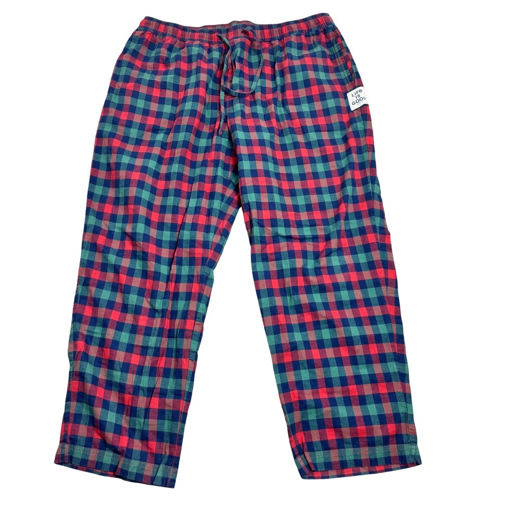 Life Is‎ Good Men XL Plaid Flannel Pajama Lounge Pants Red Blue Green Drawstring